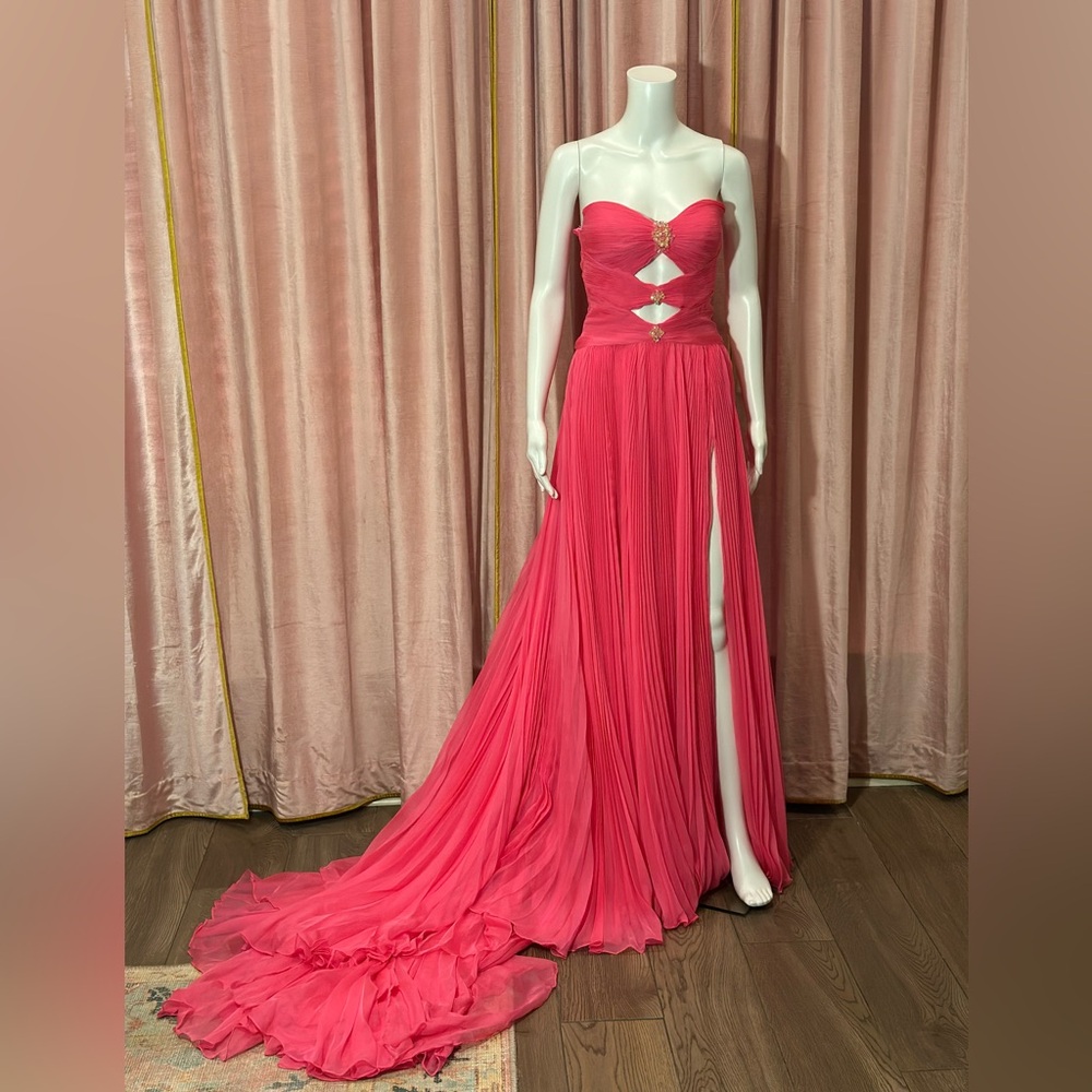 Sherri Hill 55325 Candy Pink Gown | Size 0 | Strapless | Crystal Detail ✨